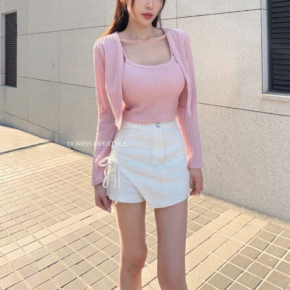 【全員自留】DOMISS側抽繩造型短褲裙-2色(S-L) 短裙 短褲 褲裙 (現+預)