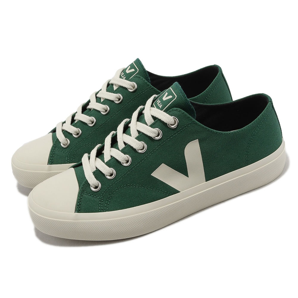 【VEJA】女款WATA II Low Canvas法國小白鞋｜有機棉帆布 經典百搭-綠色 x 米白色