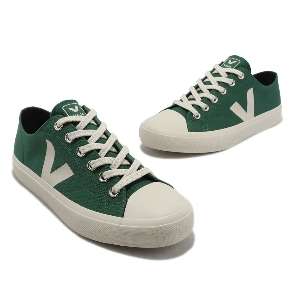 【VEJA】女款WATA II Low Canvas法國小白鞋｜有機棉帆布 經典百搭-綠色 x 米白色