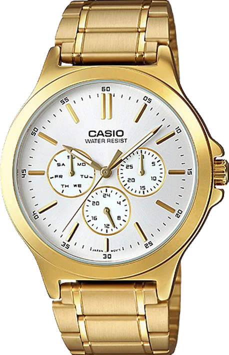 萬年鐘錶 - CASIO  時尚金色 三眼女錶 LTP-V300G-7A 錶徑33.2MM