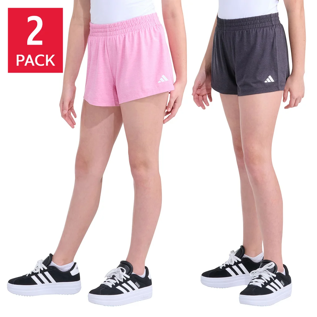 【預購】H042154 adidas 兒童粉色與黑色兩件裝運動短褲