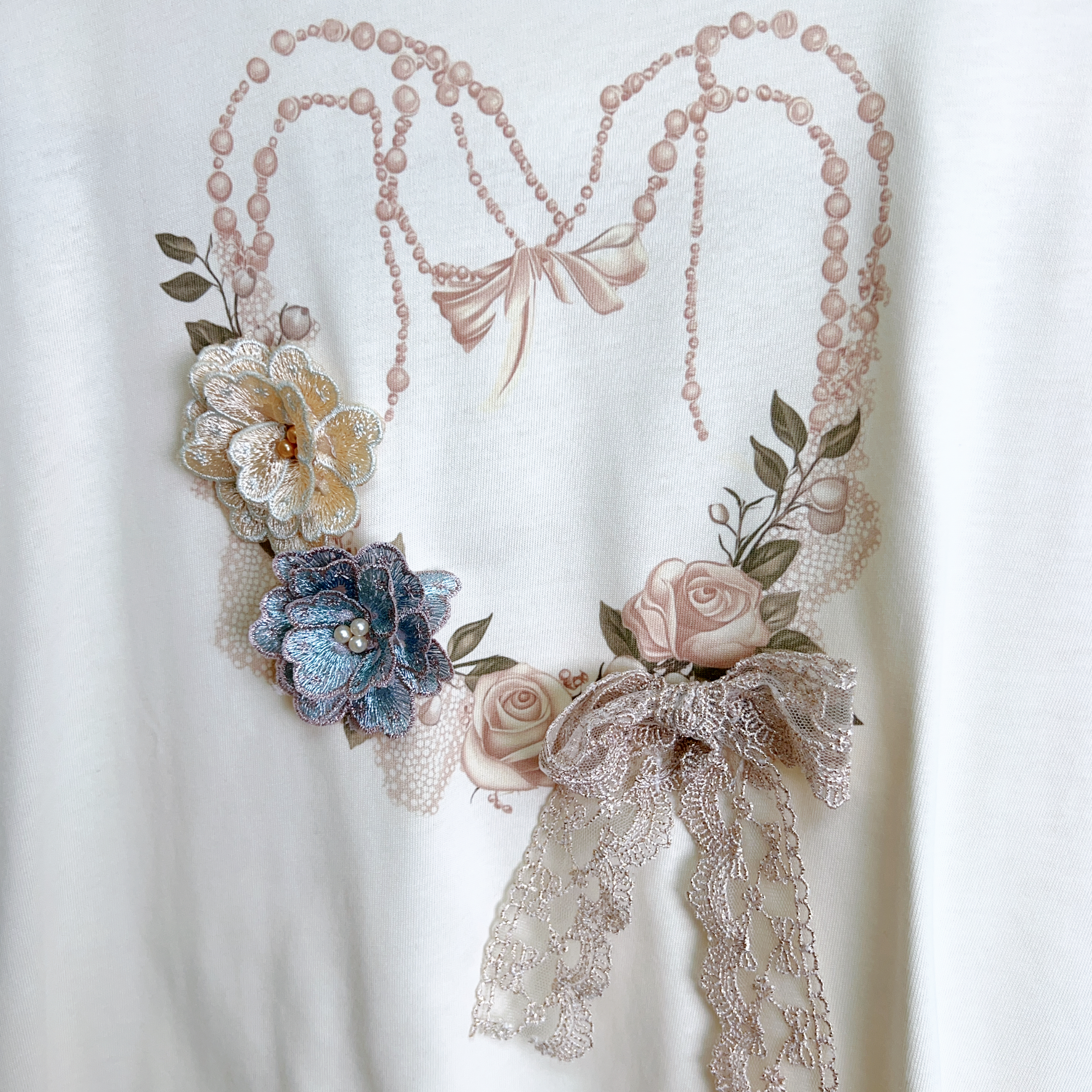 心形印花立體花蝴蝶結棉質上衣（胸38-40 腰38-40 長23吋）26073 #2404clo