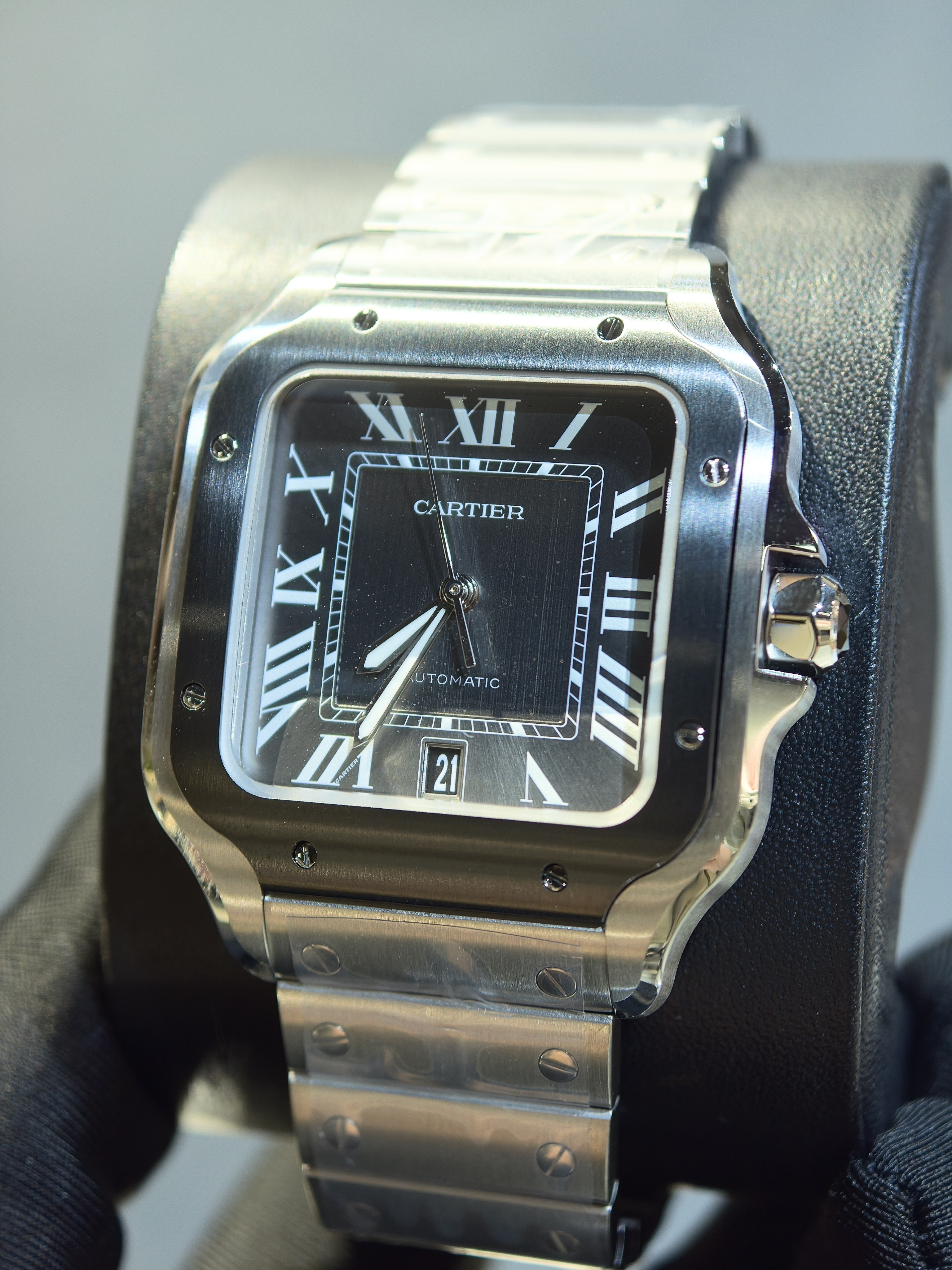BRAND NEW CARTIER WSSA0037 GREY DIAL SANTOS-DE 40 MM LARGE MODEL AUTOMATIC MOVEMENT ADLC STEEL WITH RUBBER STRAP