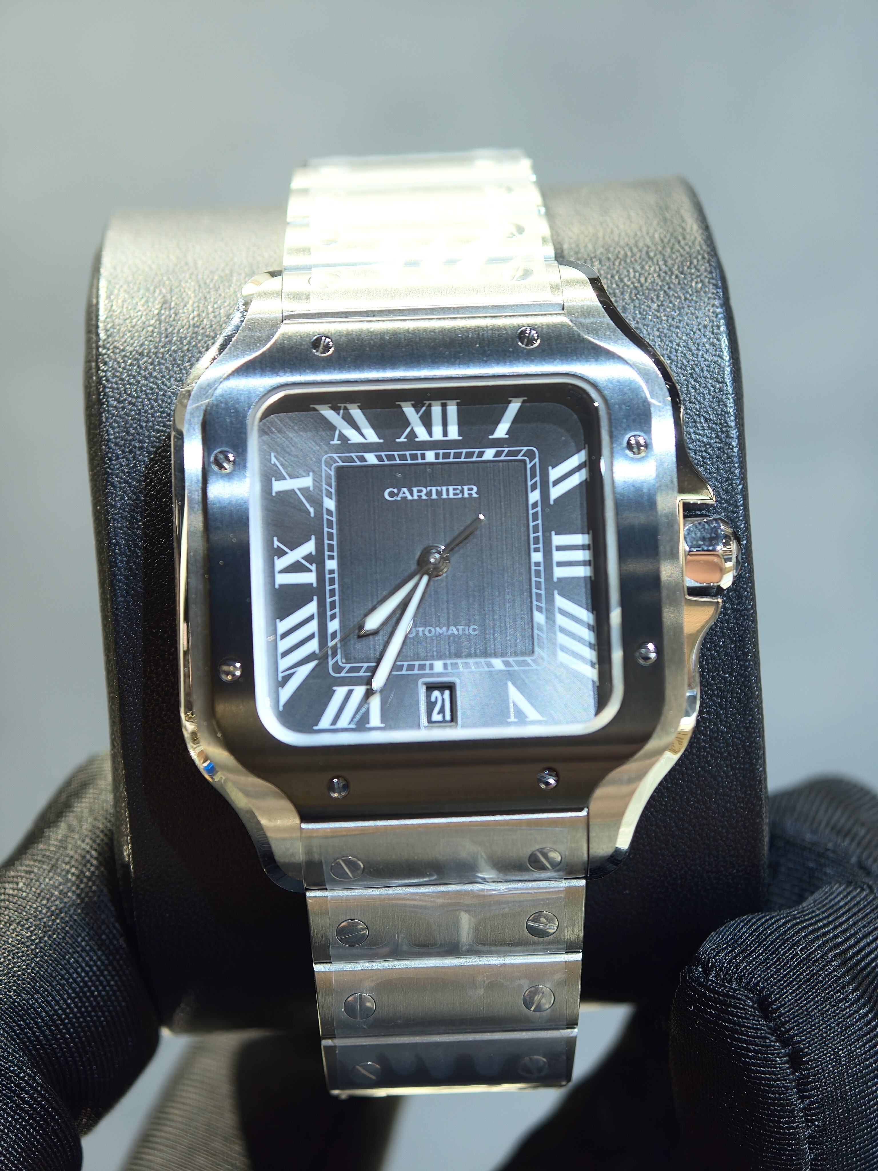 BRAND NEW CARTIER WSSA0037 GREY DIAL SANTOS-DE 40 MM LARGE MODEL AUTOMATIC MOVEMENT ADLC STEEL WITH RUBBER STRAP