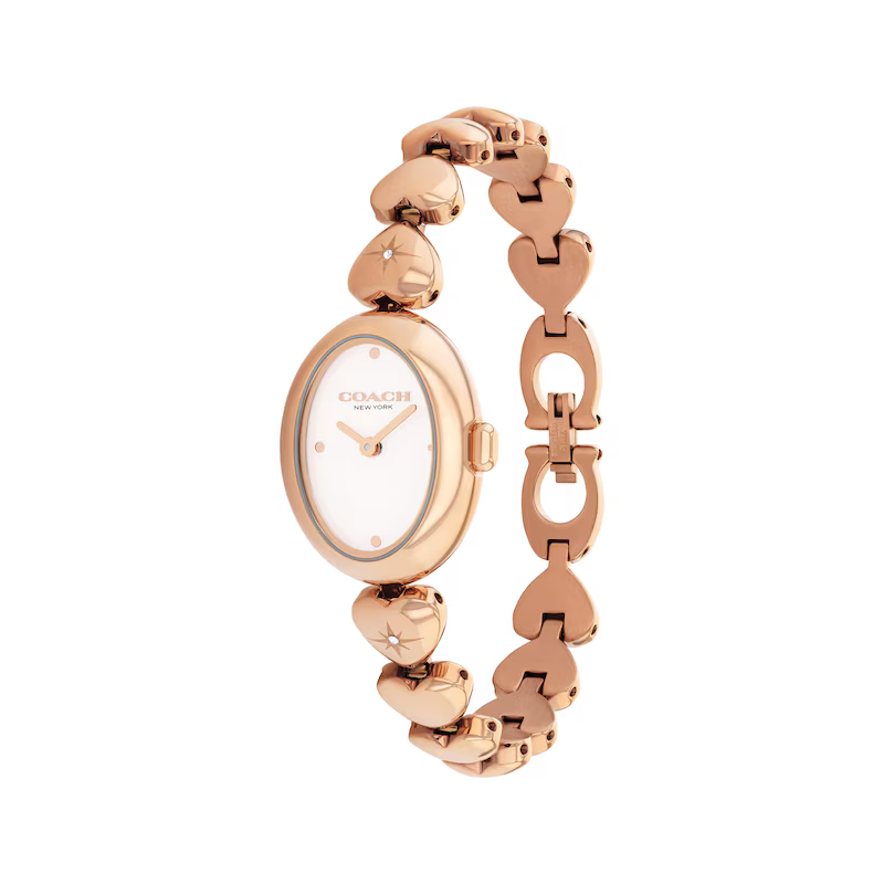 萬年鐘錶 - COACH錶  玫瑰金橢圓白面魅力優雅女錶 14504640 錶徑22.5MM