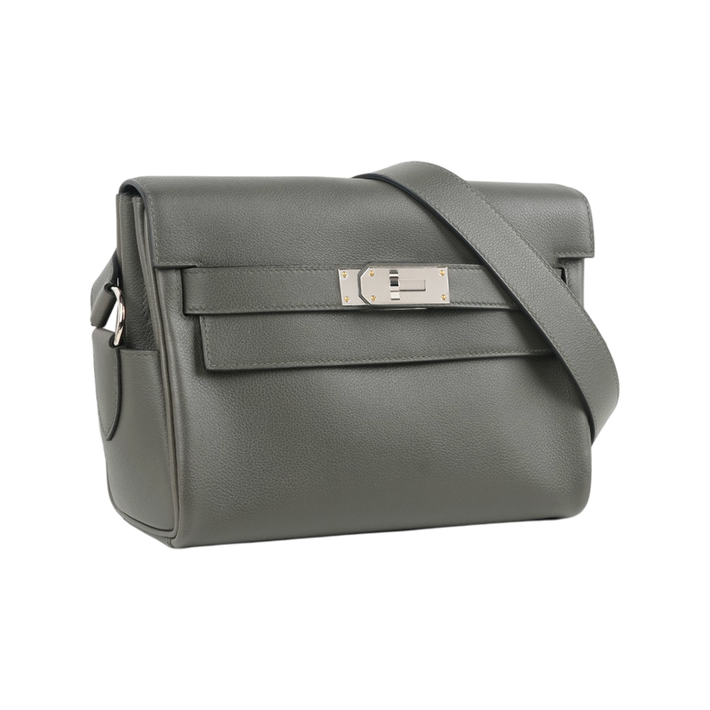【Hermès】Kelly Messenger 銀釦翻蓋式郵差包/斜背包(灰色)