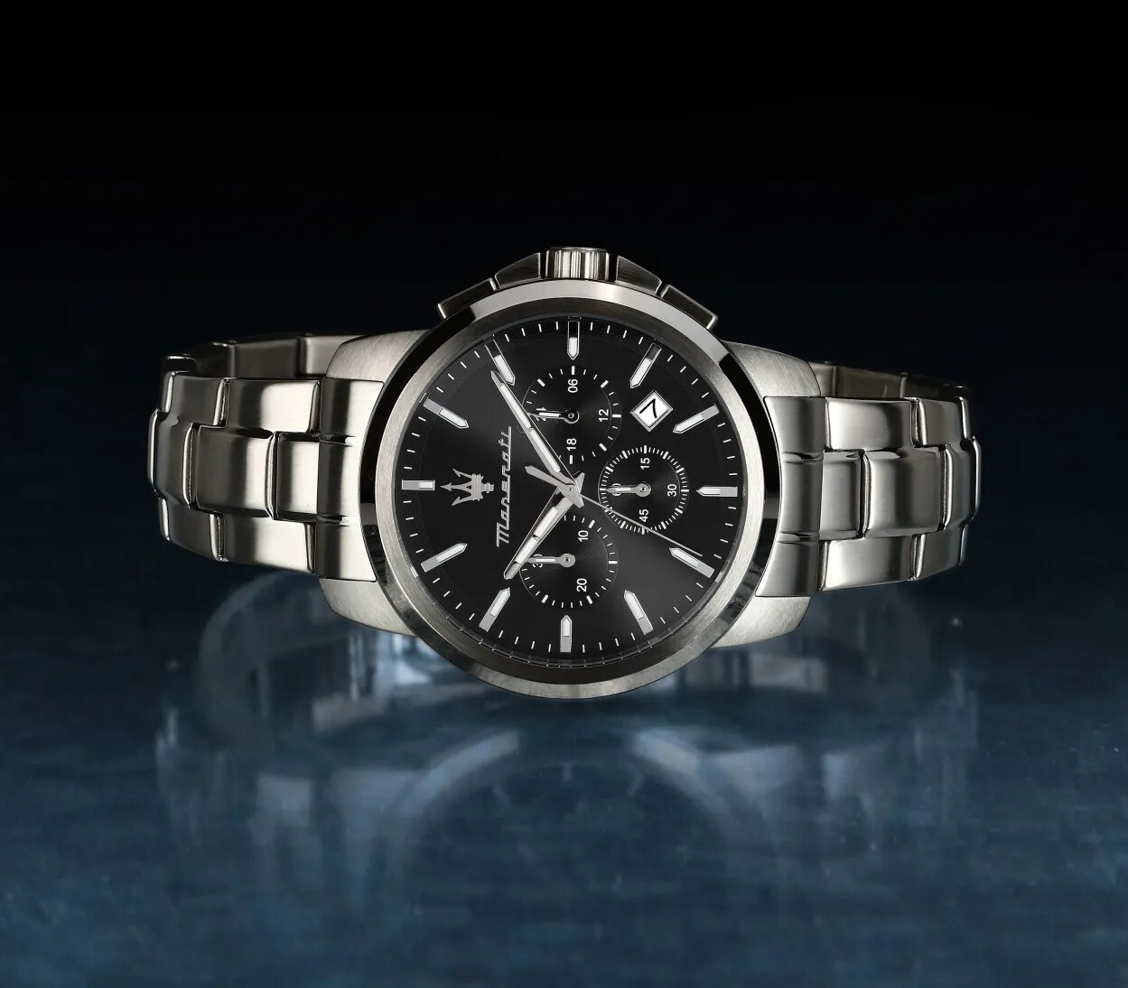 萬年鐘錶 - MASERATI 瑪莎拉蒂  黑面三眼不鏽鋼男錶 R8873621046 錶徑: 42 MM