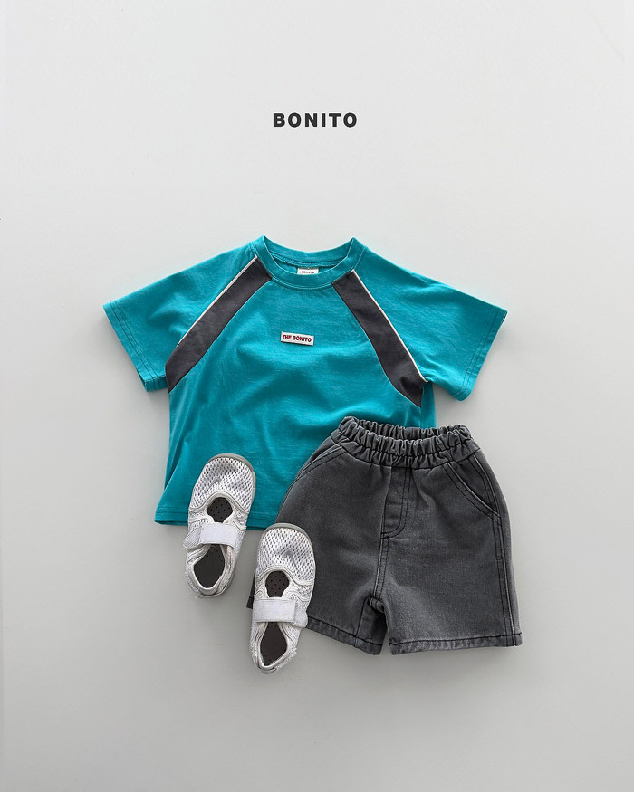 正韓夏Bonito 嫩嬰/小童兩色線條拼色上衣