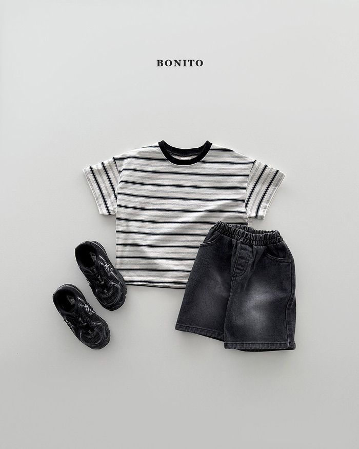 正韓夏Bonito 嫩嬰/小童兩色條紋拼接上衣