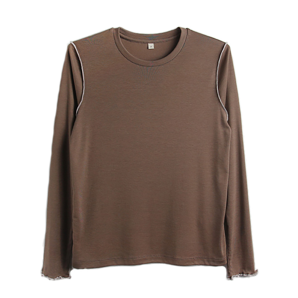 女裝 圓領長袖上衣 咖啡