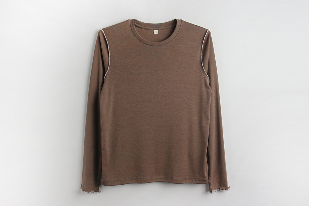 Women's Crew Neck Long-Sleeve Top Brown