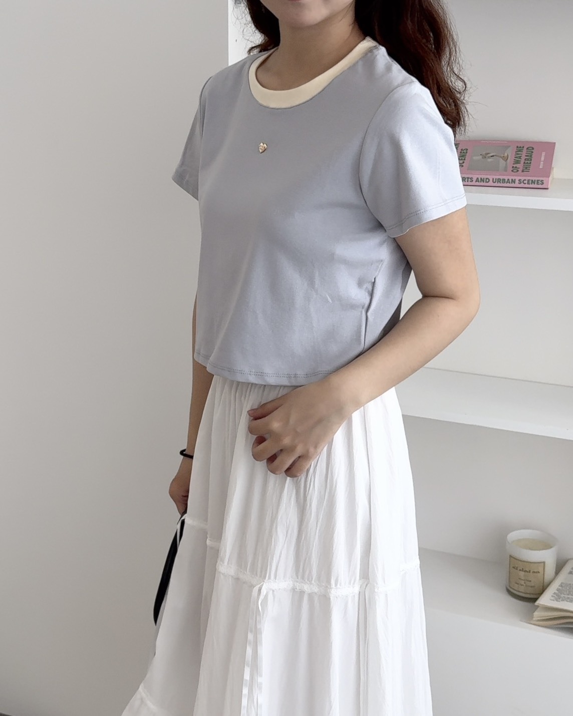 法朵Fado shop｜撞色領愛心扣短版短T 0215103