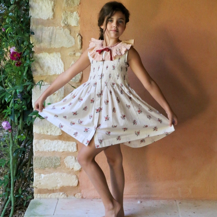 BONJOUR DIARY 荷葉領蝴蝶結綁帶無袖洋裝附髮夾(花園) TUNIQUE WITH HAIRCLIP - Garden flowers print