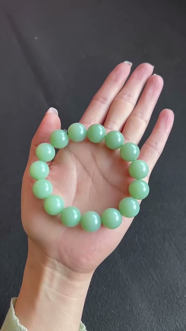 和田玉碧玉粉青圓珠手串 (13.8mm直徑),天然和田玉軟玉