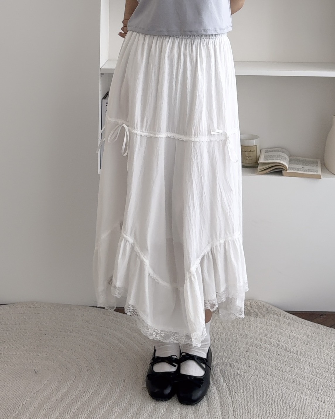 法朵Fado shop｜蝴蝶結不規則蕾絲裙 4735004 兩色