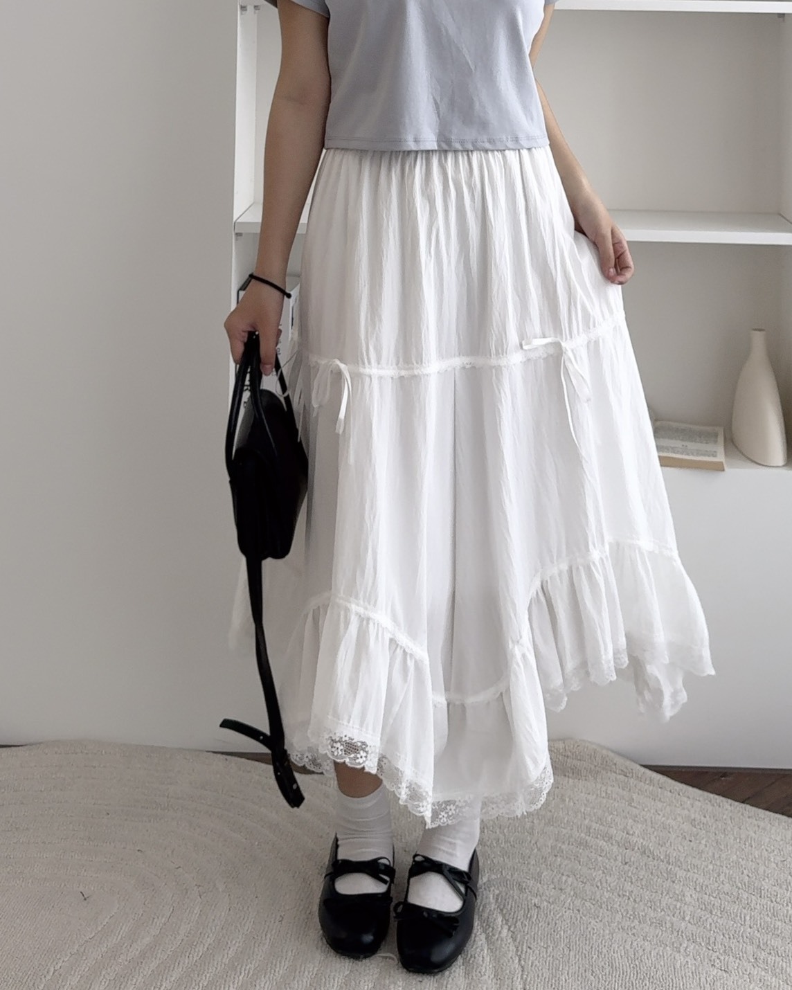 法朵Fado shop｜蝴蝶結不規則蕾絲裙 4735004 兩色