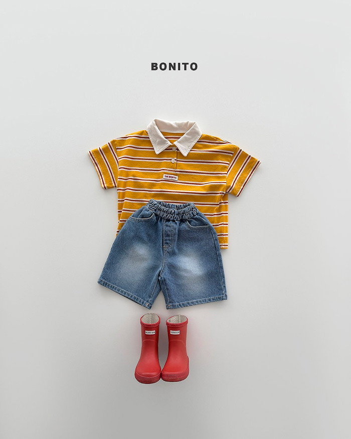 正韓夏Bonito 嫩嬰/小童兩色條紋POLO領上衣
