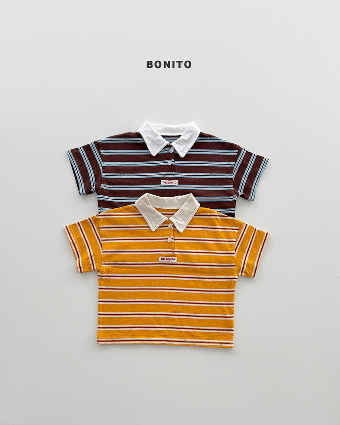 正韓夏Bonito 嫩嬰/小童兩色條紋POLO領上衣
