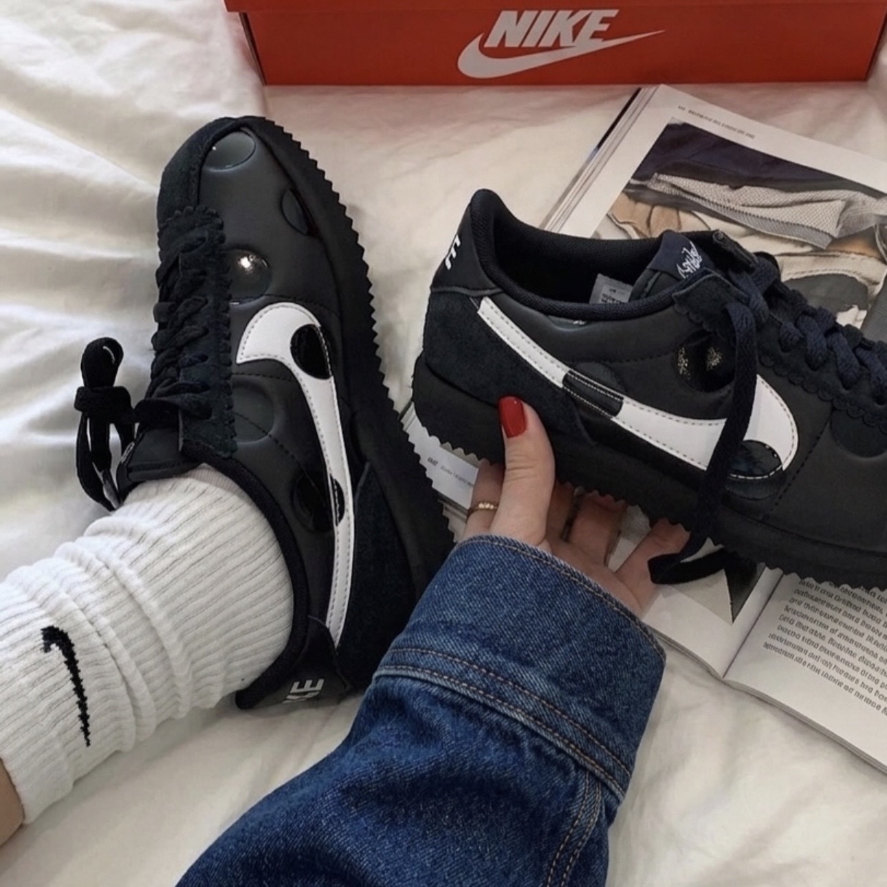 NIKE CORTEZ & AIRLIFT 'POLKADOT 黑白波點 阿甘鞋 甜酷風 IR1332-001