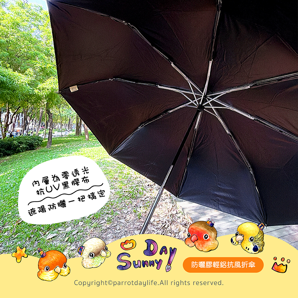 鸚味日誌ParrotDaylife X雨之情聯名傘款,防曬膠輕鋁抗風折傘,傘內抗黑膠塗層,防曬遮雨一把OK