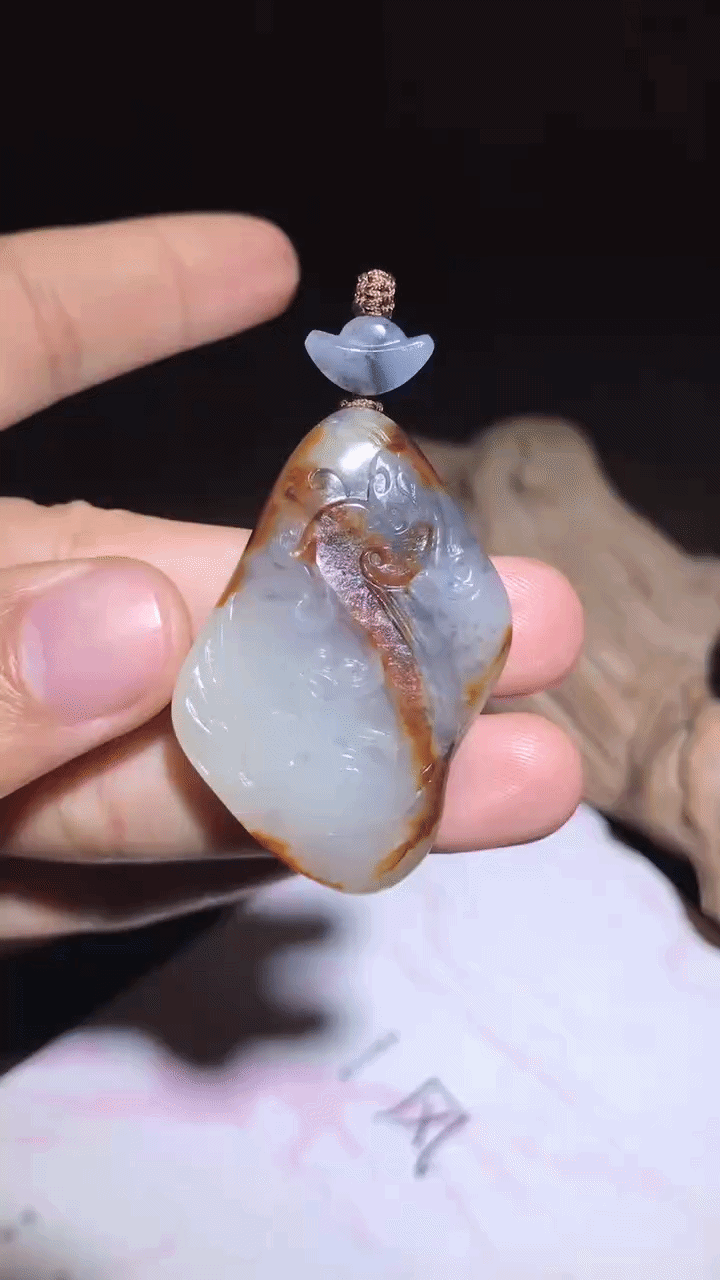 41078 和田玉聚紅皮籽料龍鳳呈祥