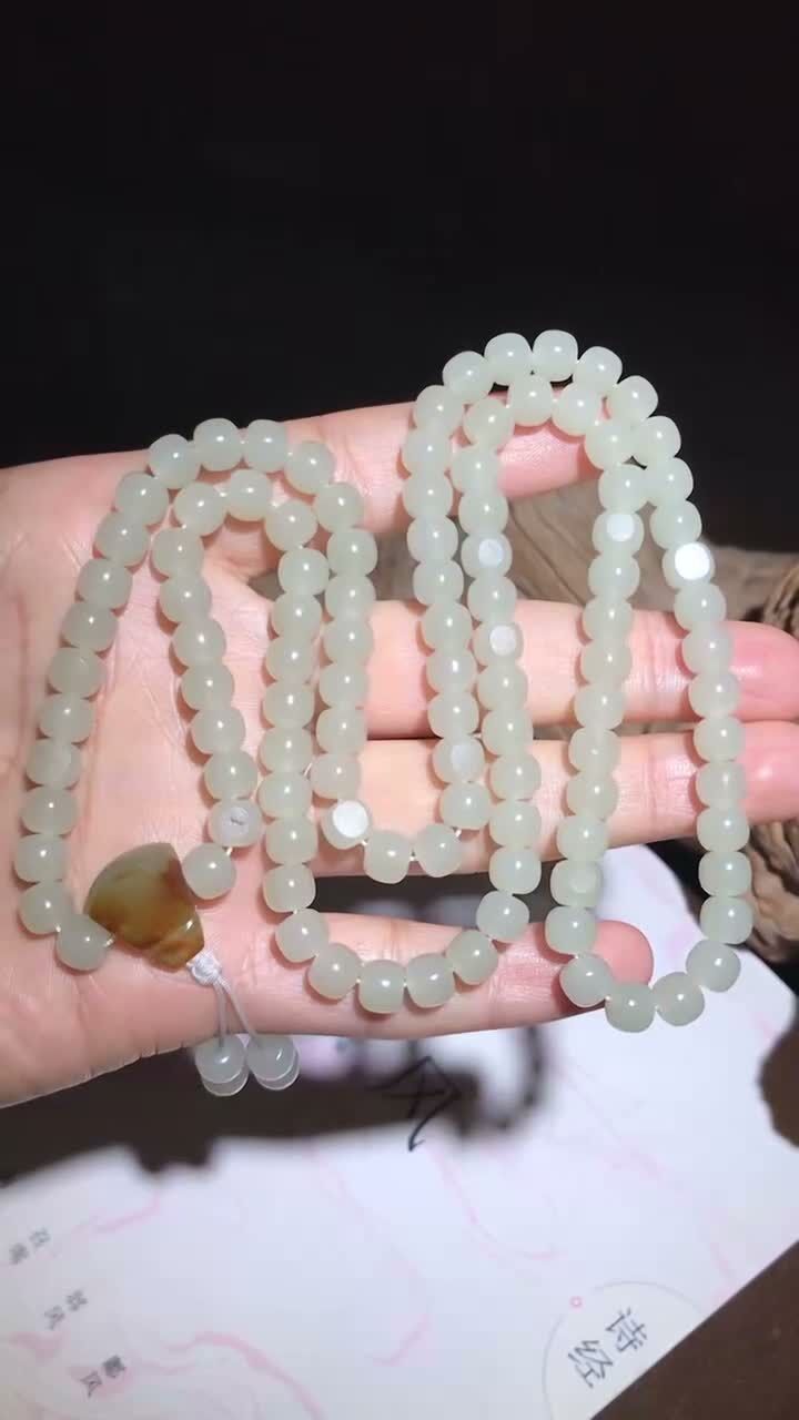 和田玉籽料老型珠項鏈,天然和田玉軟玉