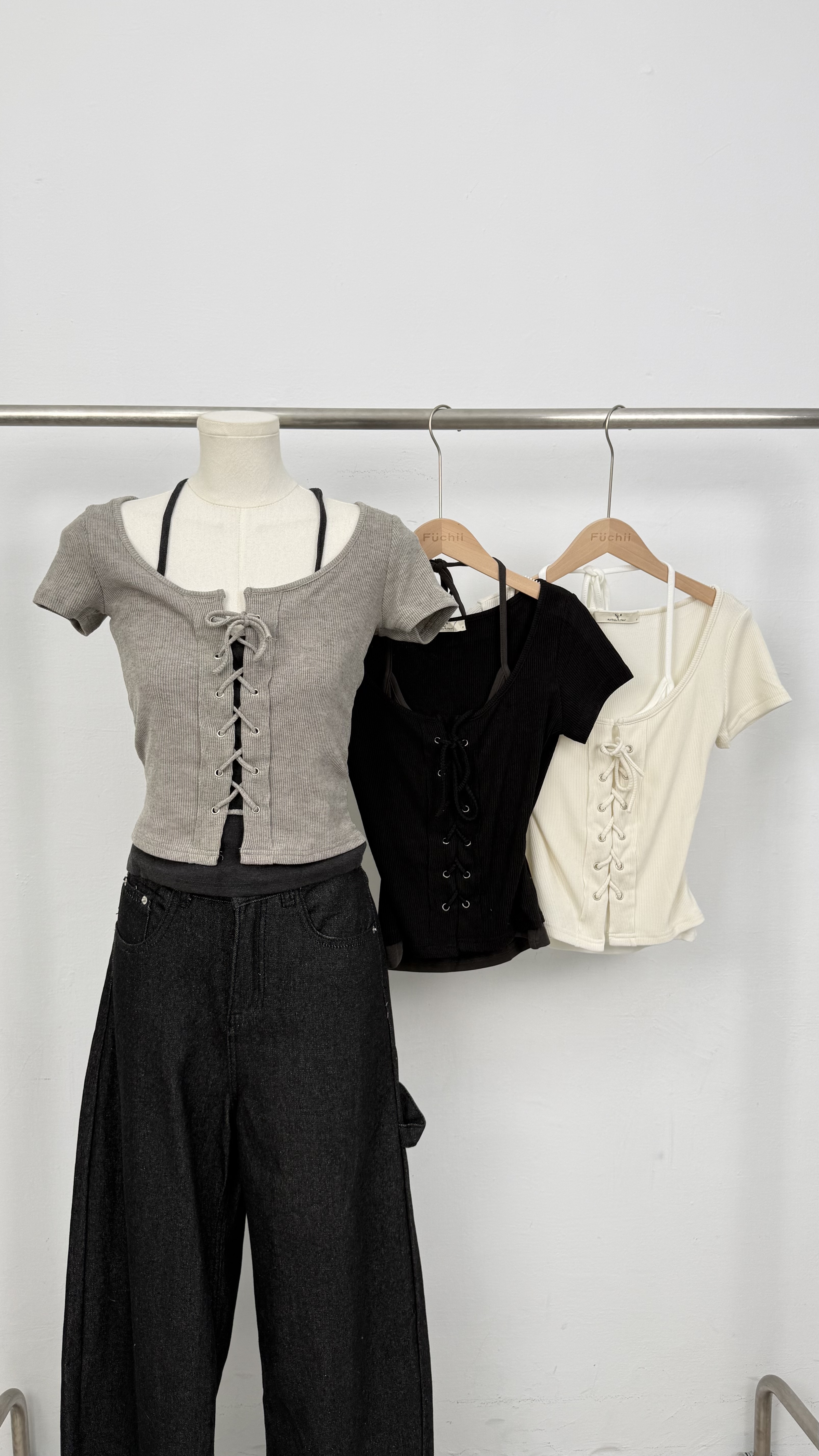 NEW 現貨假兩件綁帶上衣