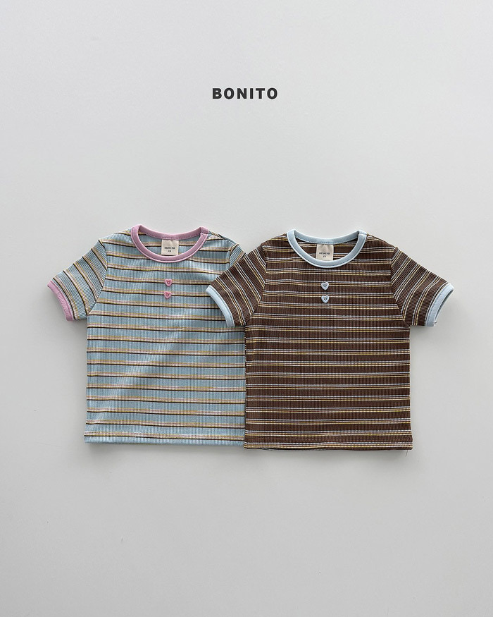 正韓夏Bonito 嫩嬰/小童兩色愛心扣條紋上衣