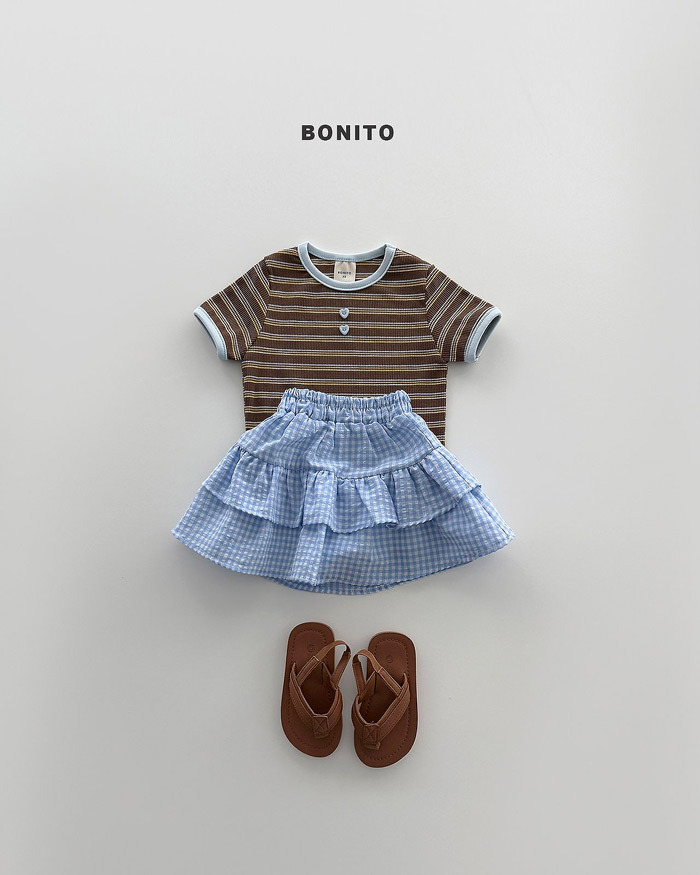 正韓夏Bonito 嫩嬰/小童兩色愛心扣條紋上衣