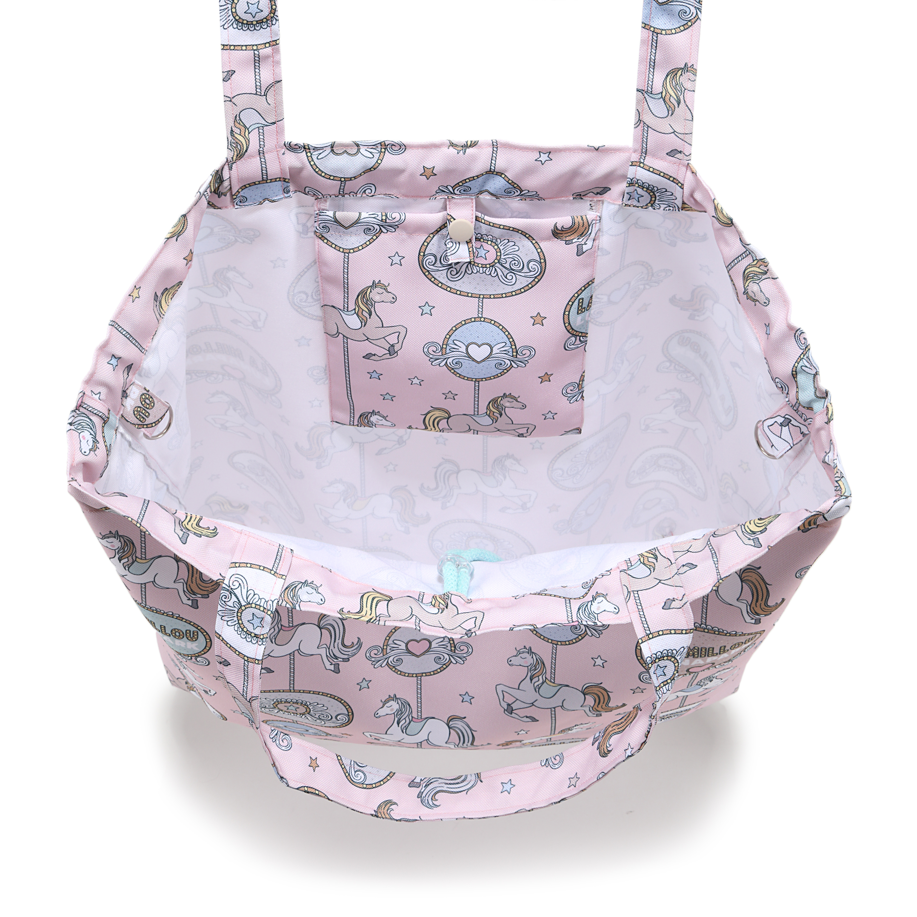 La Millou波蘭 FEERIA 多功能時尚媽媽束口購物袋｜旋轉小木馬(粉底)