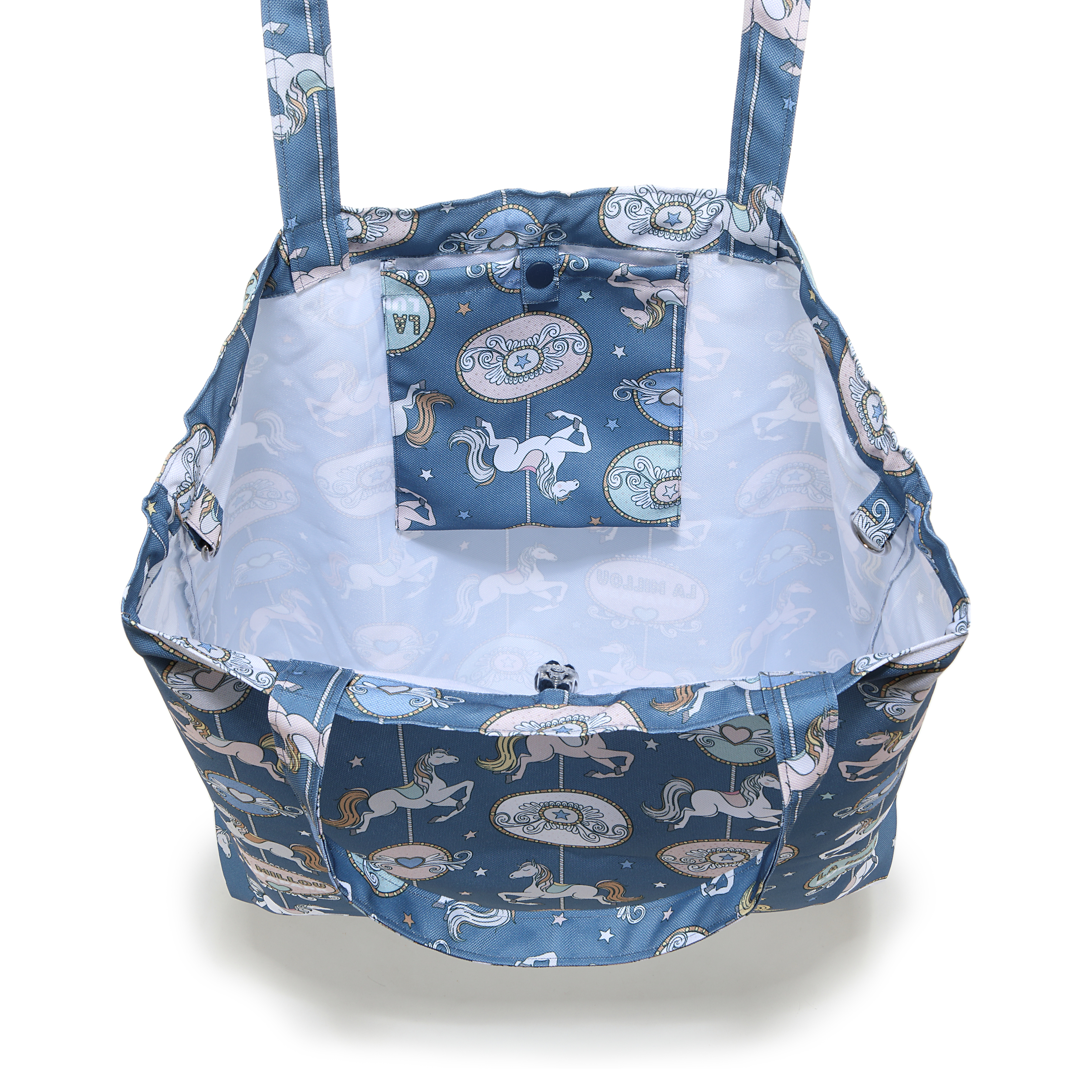 La Millou波蘭 FEERIA 多功能時尚媽媽束口購物袋｜旋轉小木馬(藍底)