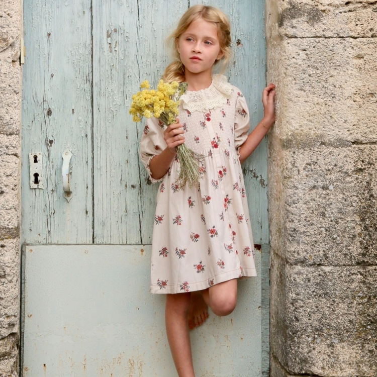 BONJOUR DIARY 蕾絲領排釦洋裝附髮夾(花園) TUNIQUE WITH HAIR CLIP - Garden flowers print
