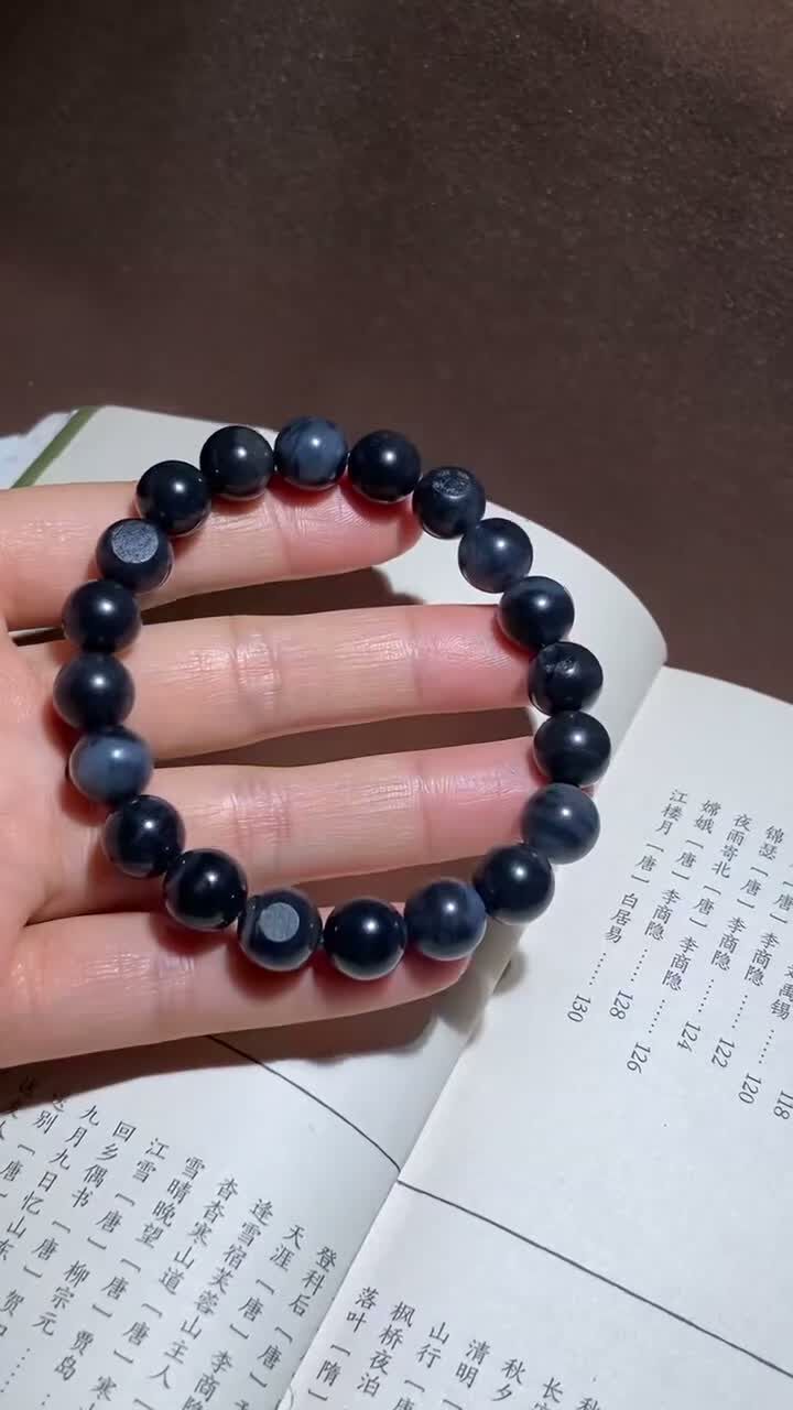 和田玉籽料青花墨玉手串 (10mm直徑),天然和田玉軟玉