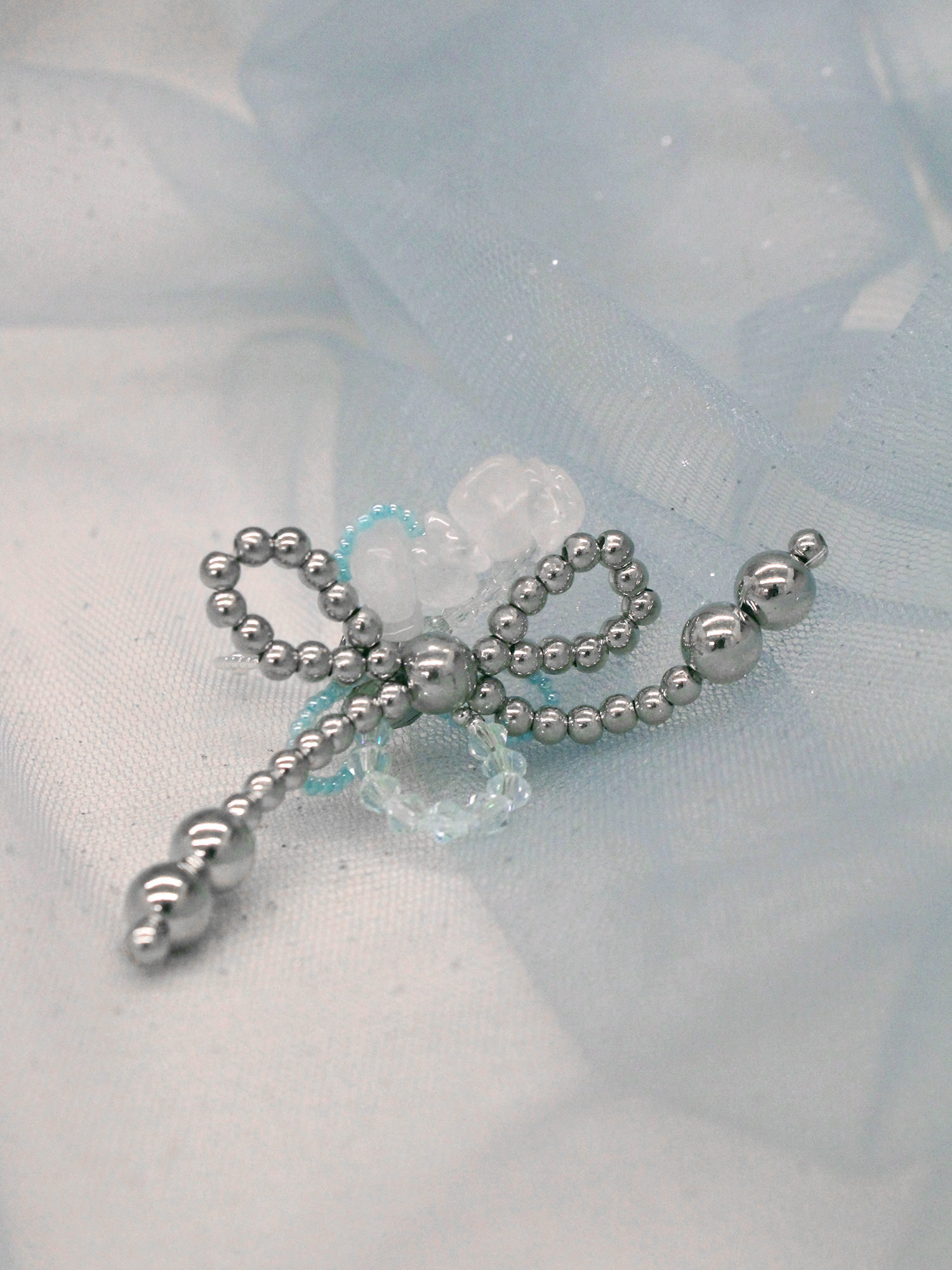 藍色鯨魚。MUCHAT手作銀色蝶結水晶戒指