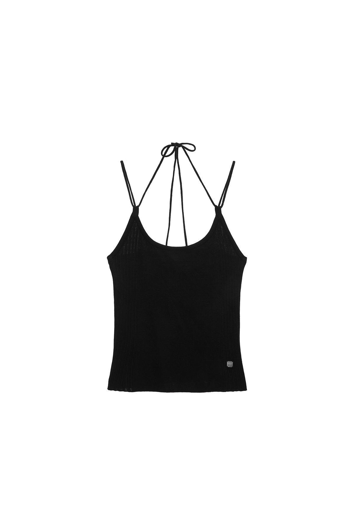 綁帶式掛脖針織上衣 黑色