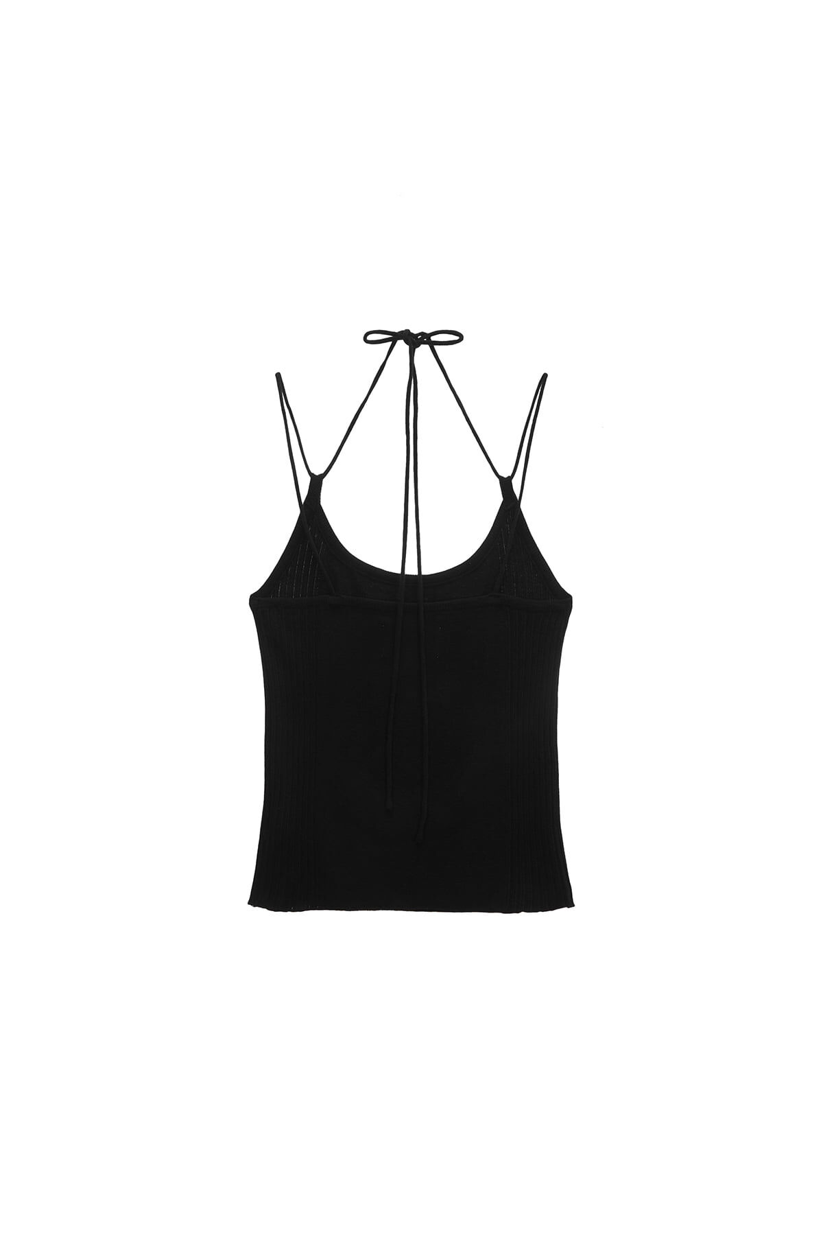 綁帶式掛脖針織上衣 黑色