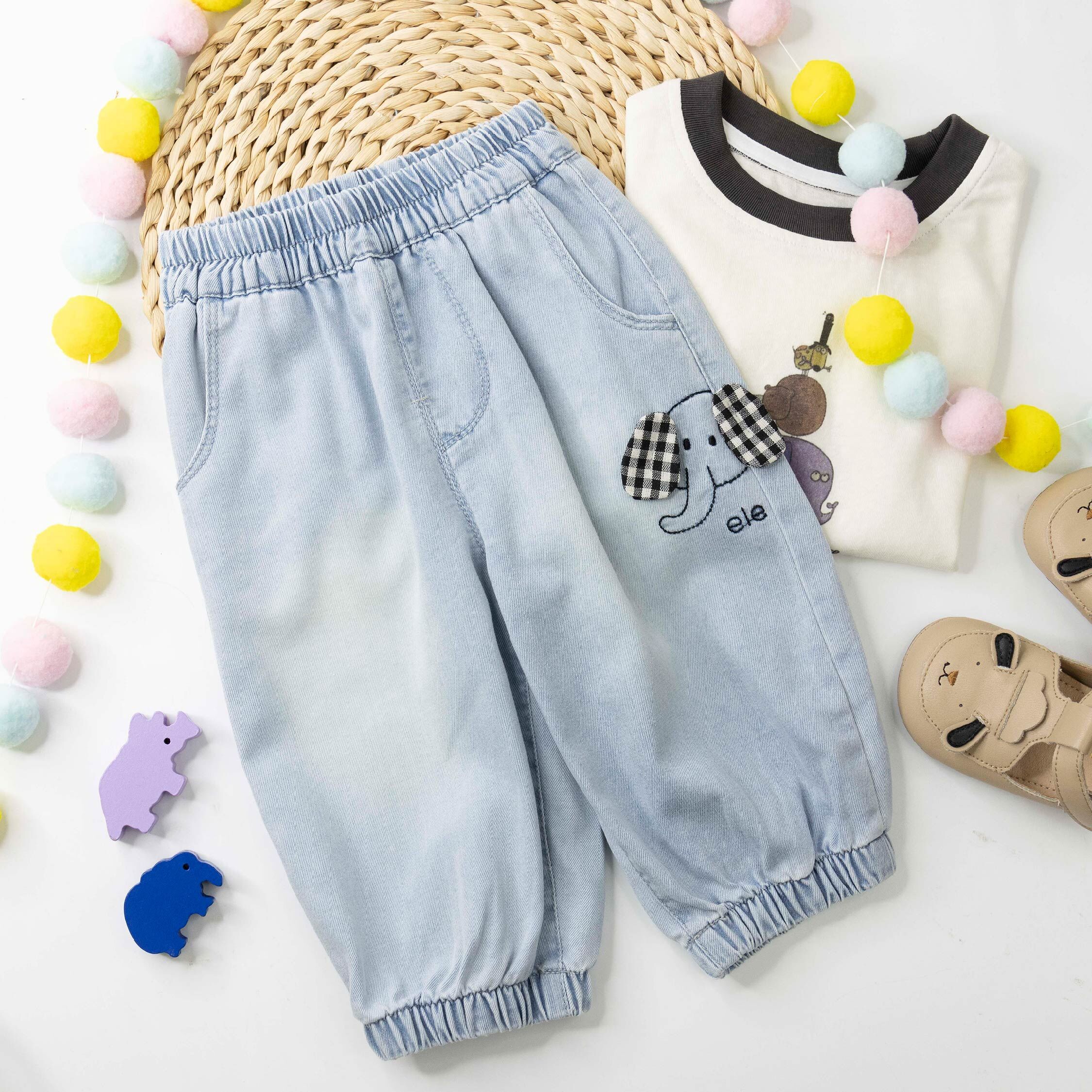 萌趣格紋象耳縮口褲 (H60047)