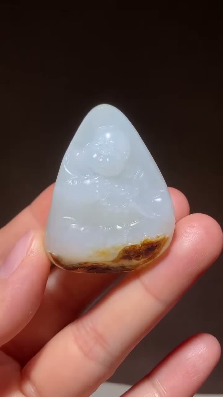 和田玉獨籽彌勒佛掛件,天然和田玉軟玉