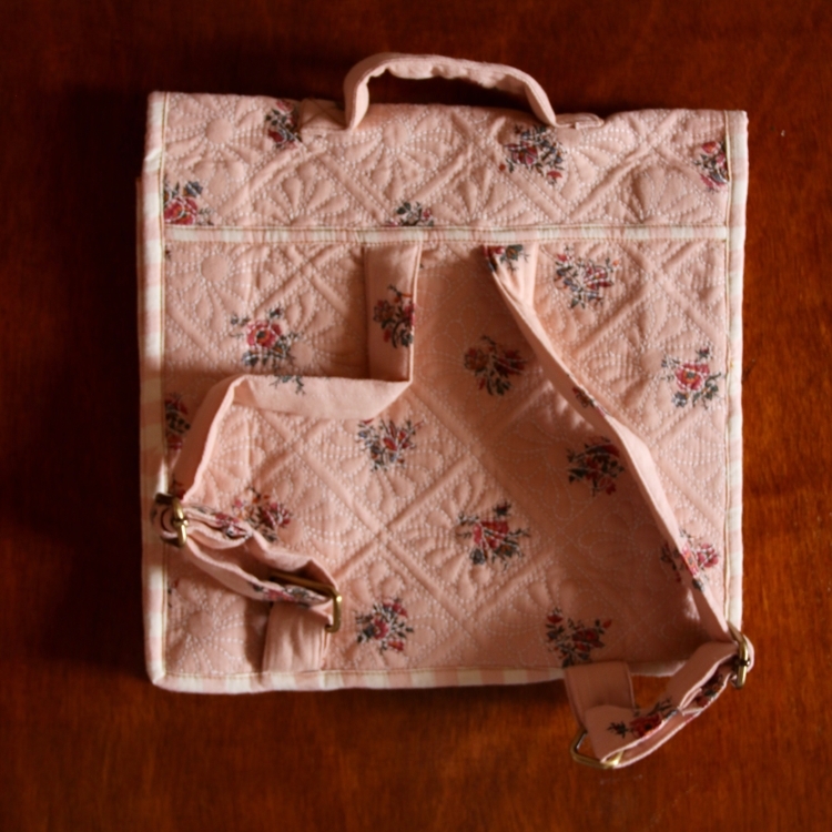 BONJOUR DIARY 菱格紋復古後背包(粉紅花園) QUILTED SCHOOL BAG - PINK Garden flowers print - Denim
