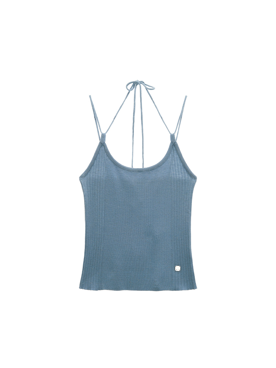 綁帶式掛脖針織上衣 淺藍