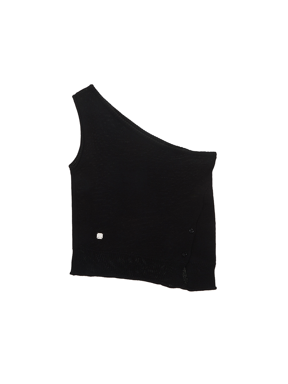 側開衩設計單肩針織上衣 黑色