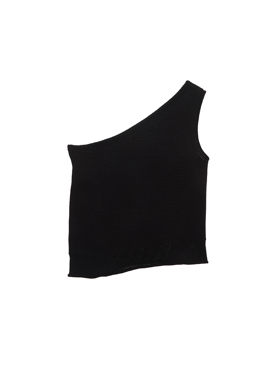 側開衩設計單肩針織上衣 黑色