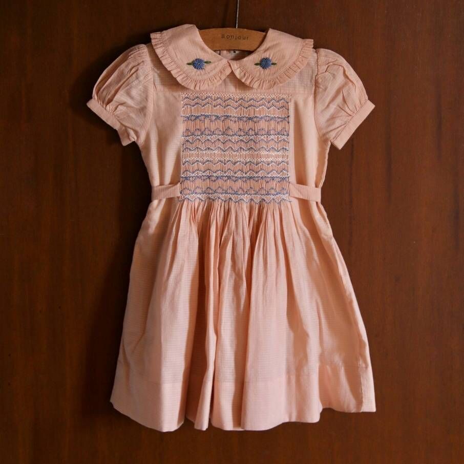 BONJOUR DIARY 綁帶抓褶波浪紋洋裝(細粉格紋) HANDSMOCK DRESS - Pink check voile