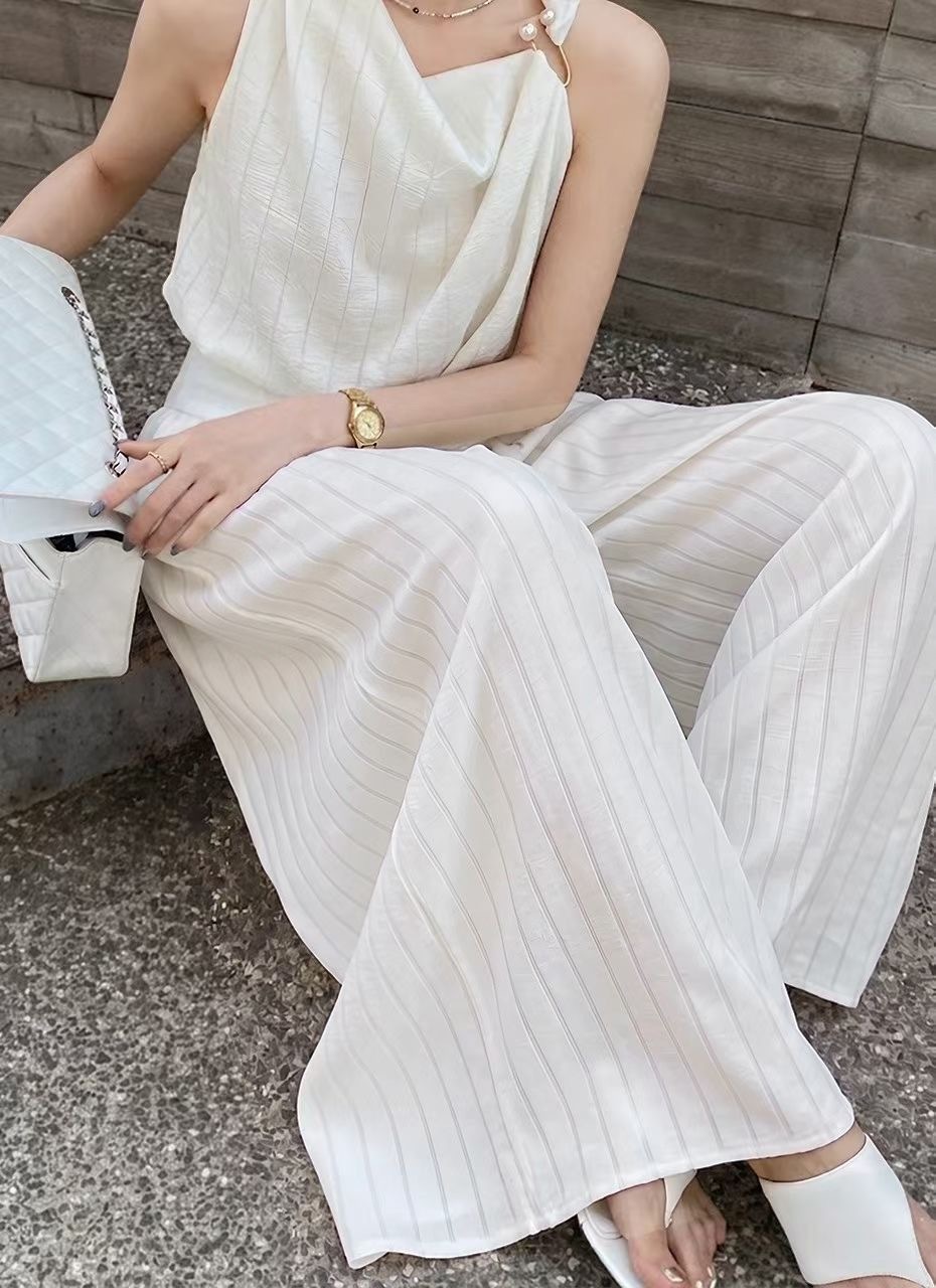 配色直條紋金屬釦環削肩背心+長褲SET-S-L (Elegant & Love)