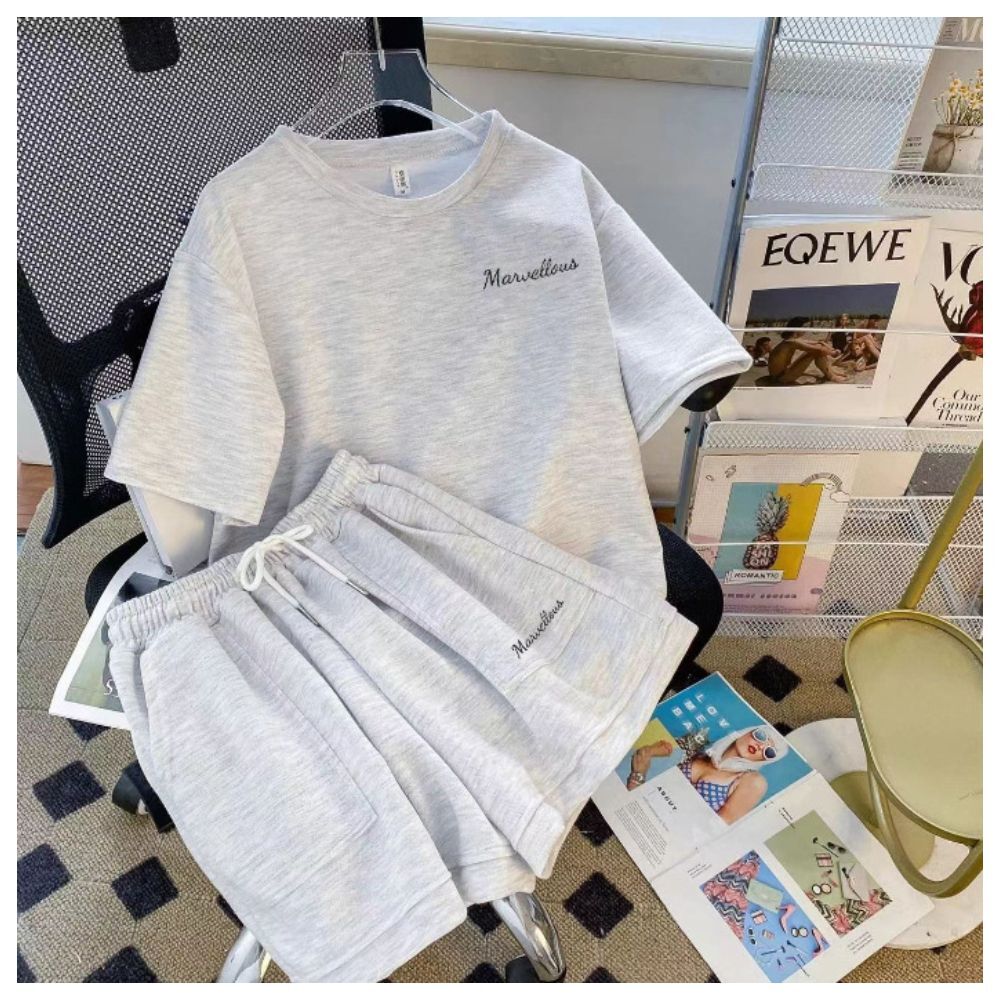 【ASister 小姊姊】AS1479#中大尺碼套裝☆棉質*marvellous*圓領上衣+抽繩短褲休閒褲裝(4色 S-2XL)