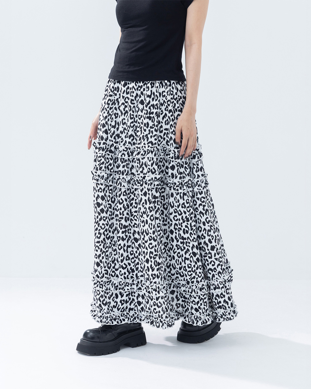 Full-print leopard print ruffled cake dress, available in two colors.【03021748】in stock+pre-order