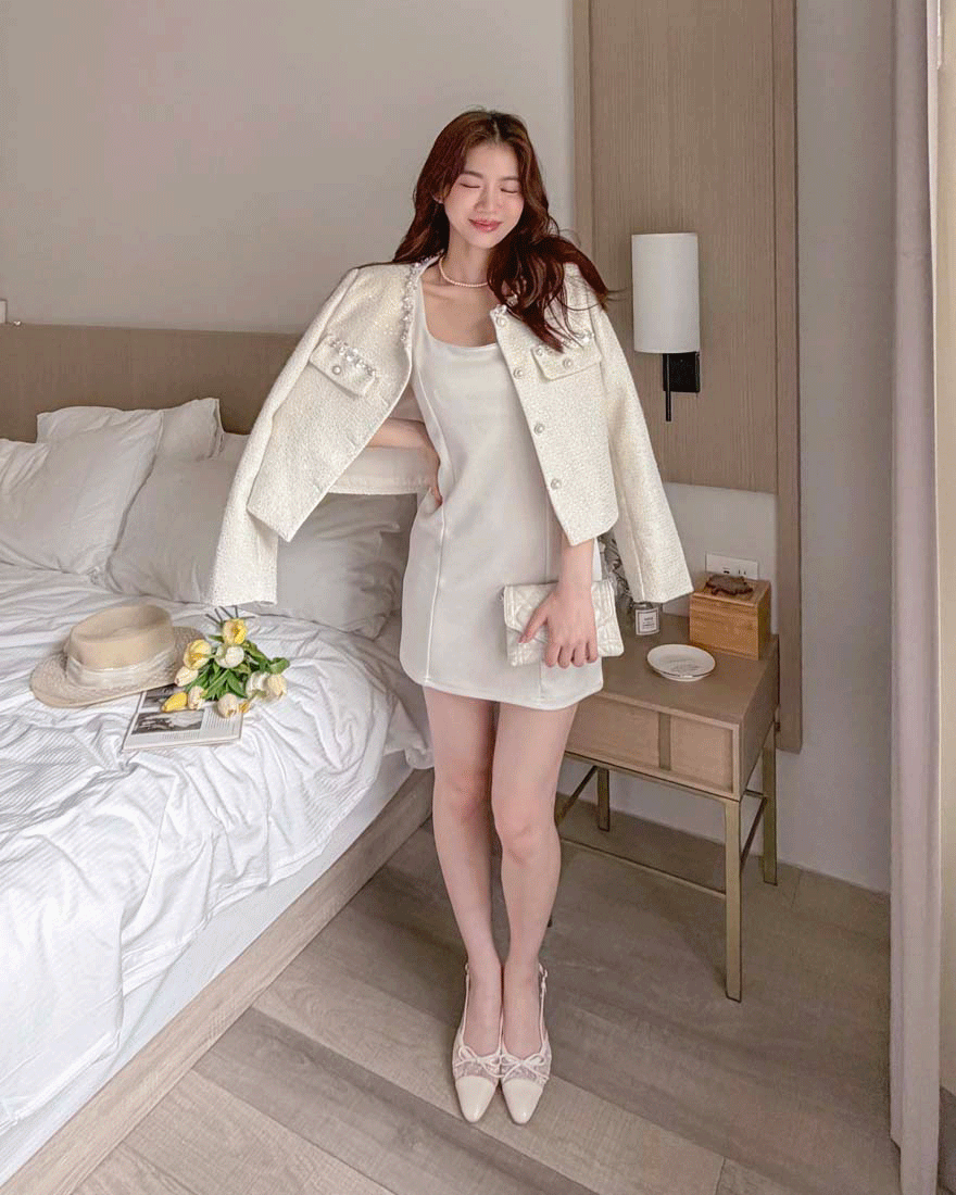 LINA LINA素雅小辣純色車線BRA TOP連身裙-唯美白