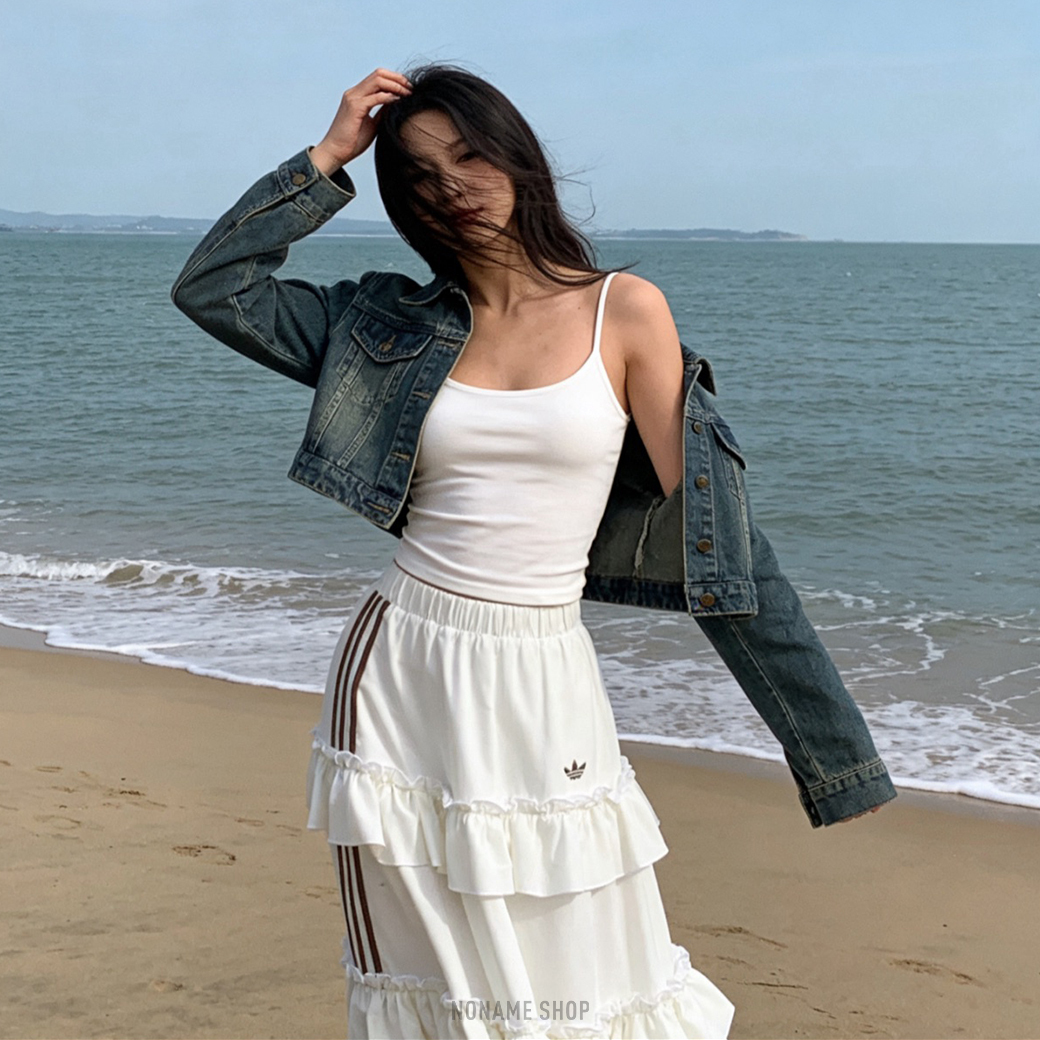 ADIDAS ORIGINAL 經典三線條 蛋糕 長裙 蓬蓬裙 寬鬆版型 宋雨琦同款 白色 (女款)