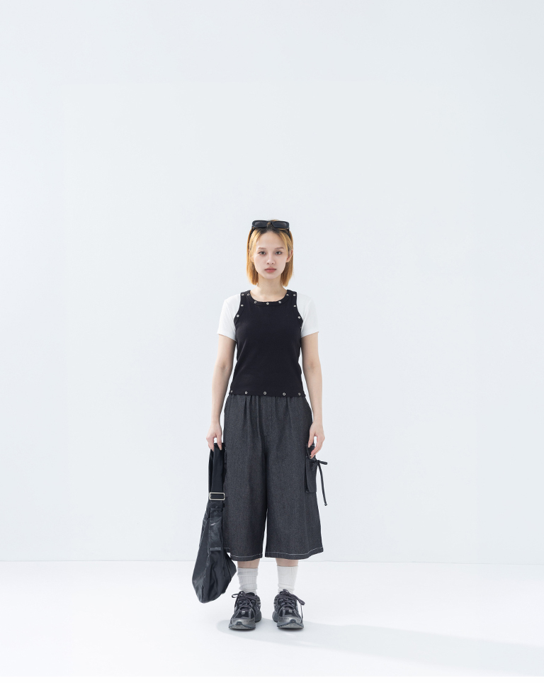 Side pocket tie-up cargo denim cropped wide-leg pants, S/M【04120116】in stock+pre-order