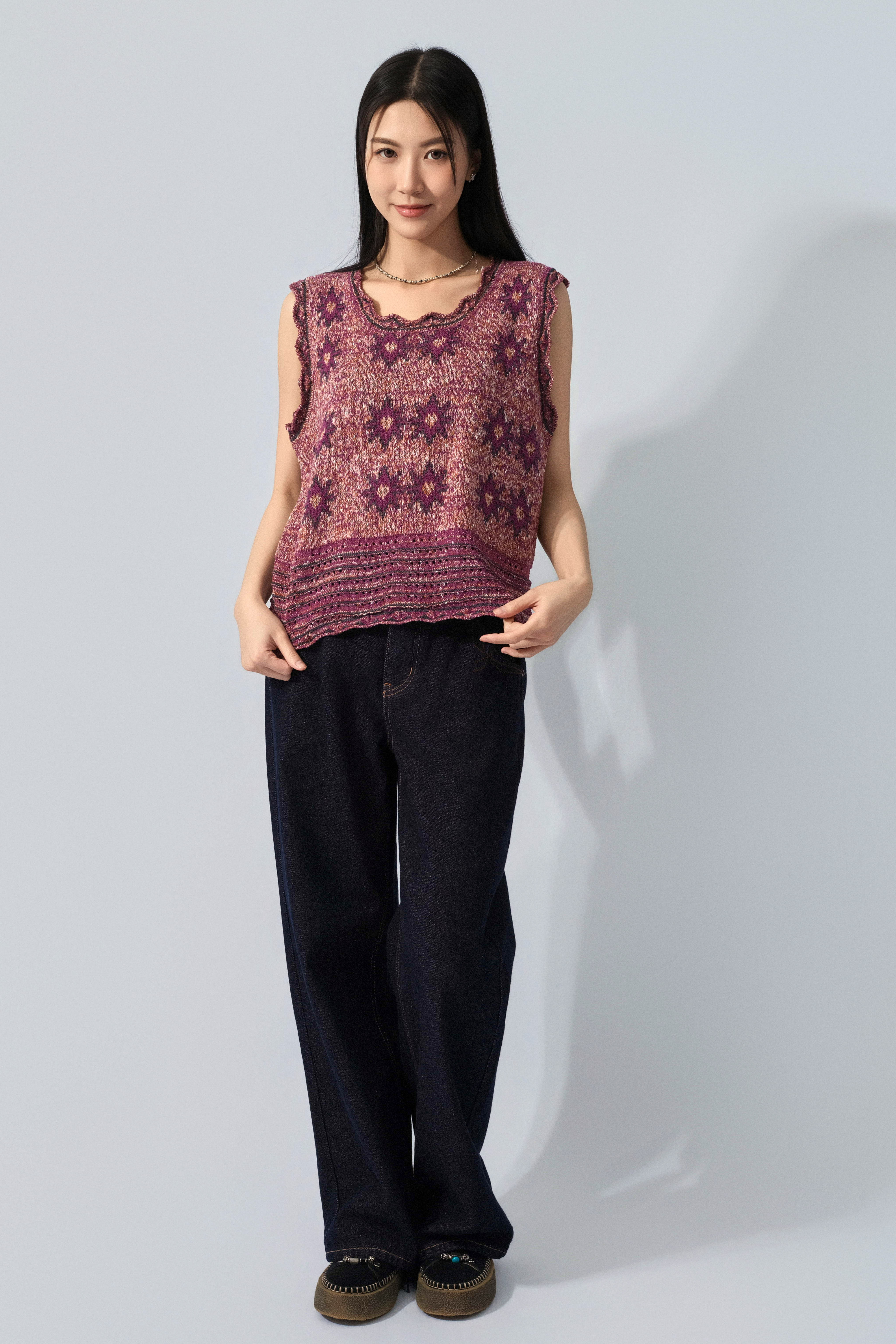 民族車花邊原色牛仔褲 (預購產品）